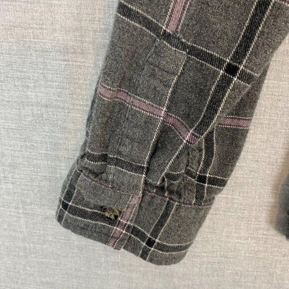 WindRiver Flannel Shirt Roll Tab Sleeves Cotton Sz Med Grey Pink Plaid - Picture 5 of 10